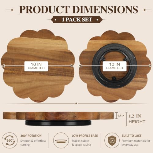 Maxdot 10 Inch Acacia Wood Lazy Susan Turntable Organizer, Classic - Image 2