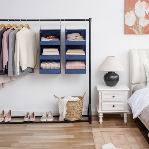 GRANNY SAYS 3-Shelf Hanging Closet Organizer, Foldable Storage, Navy | 33 lb Capacity, No-Sag Support, Keeps Clothes Neat, Folds Flat, Fits RV, Dorm & Small Closets, 2 Pack - Image 2