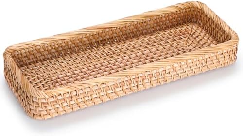 Hipiwe 15.8" Rattan Bathroom Basket Tray for Long Back of Toilet Tank Top by Hipiwe
