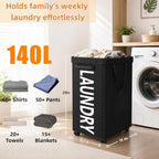 Optish 140L Extra Large Laundry Basket with Wheels and Removable Bag - Image 4