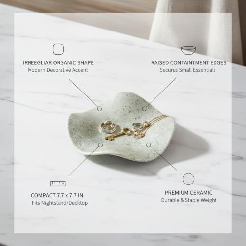 Effortless Catchall Tray for Keys and Jewelry, Irregular Ceramic Bowl with Matte Finish, Modern Nightstand Organizer, 7.7 x 7.7 Inches - Image 4