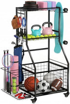 Sports Equipment Organizer,3-Tier Rolling Ball Storage with Wheels by Unknown