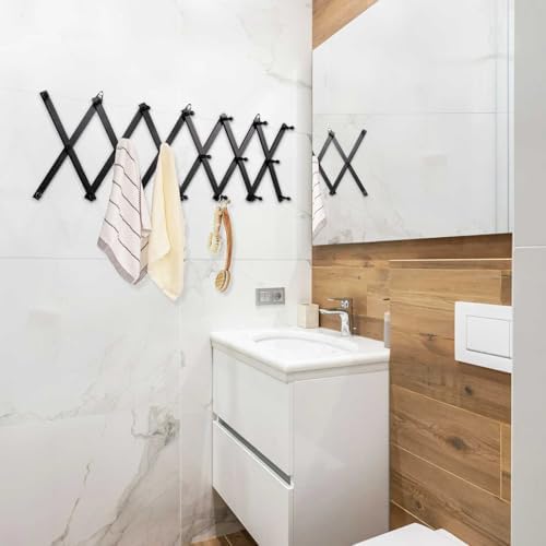 SCUNDA Wall Rack with 20 Hooks, Wooden Wall Expandable Coat Rack for Coat, Hats, Baseball Caps, Coffee Mug, Jewelry(Black) - Image 5