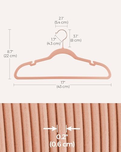 SONGMICS Velvet Hangers 100 Pack, Non-Slip Suit Hangers, Space-Saving | Clothes Hangers with Shoulder Notches, Pants Bar, 360° Swivel Hook, for Closet, Jelly Pink - Image 6