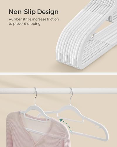 SONGMICS Pack of 50 Coat Hangers, Space-Saving Plastic Clothes Hangers | Non-Slip, 0.2 Inches Slim, 16.5 Inches Wide, 360° Swivel Silver Hook, White, UCRP20WT50 - Image 3