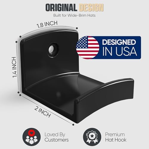 Modern JP Adhesive Hat Hooks for Wall (10-Pack) - Cowboy Hat Rack, Wide Brim Hat Organizer, Strong Hold Hat Hangers for Wall - Black - Image 5