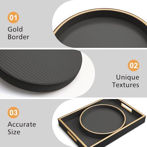 SANZIE Leather Tray Desktop Storage Organizer, Round Valet Tray, Black - Image 3