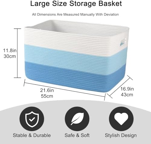 OIAHOMY Blanket Basket Laundry Basket Dog Toy Basket 75L Light Blue - Image 3