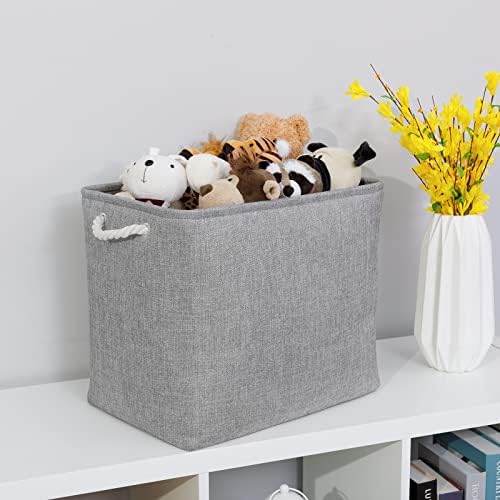 Bidtakay Collapsible Storage Bins for Clothes Large Grey Storage Baskets with Cotton Handles 17x12x15 In Set of 2 Fabric Cubby Storage Bins Livingroom Home Decorative Storage Organizer for Blankets - Image 5