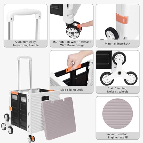 FELICON SELORSS Folding Utility Climber Cart Portable Rolling Crate-White - Image 2