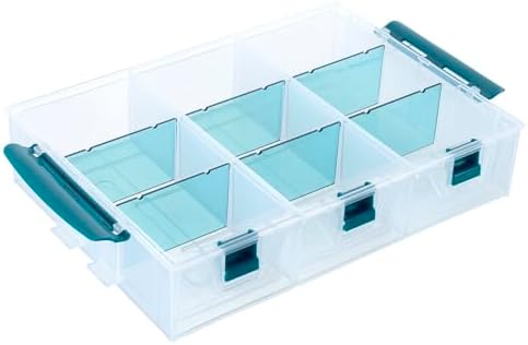 MyGift Single Stackable Tray, Add-on for 11 Inch Clear Arts & Crafts Storage Box with Blue Accents, 9 Compartment Sewing Supplies Organizer 3 Drawers and Removable Dividers by MyGiftHome