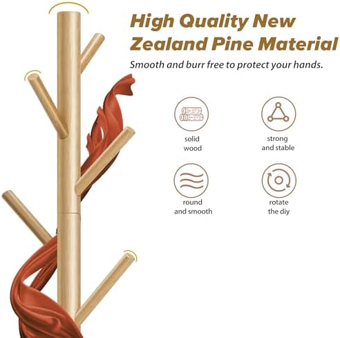 8-Hook Freestanding Coat Rack 3 Adjustable Heights Sturdy Nature - Image 3