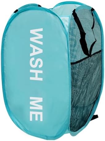 Mesh Pop Up Laundry Hamper with Handles, Collapsible Laundry Basket Side Pocket Dirty Clothes Hamper (Sky Blue) by Aplter