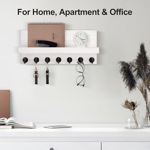 Lwenki Key Holder Wall Mount, Entryway Key and Mail Holder with 7 Sturdy Hooks for Sunglasses, Dog Leash, Decorative Wall Shelf with Mounting Hardware, 15”W x 6.7”H x 4.2”D - Image 4