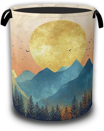Mountains Sun Nature Scenery Laundry Baskets,Laundry Hamper,Storage Basket with Handles for Bathroom Bedroom College Dormitory Living Room Nursery Organizer 16"x20.8" by Unknown