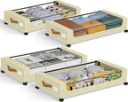 GoMaihe Under Bed Storage with Wheels 48L Beige 4-Pack | Underbed Storage Containers with Lids Rolling Bins for Shoes Clothes in Dorm Bedroom - Metal Drawers Easy Pull-out by GoMaihe