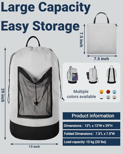 Laundry Bag with Shoulder Straps and Mesh Pocket Laundry Backpack Large Portable Laundry Hamper for College Laundromat Apartment - Image 2