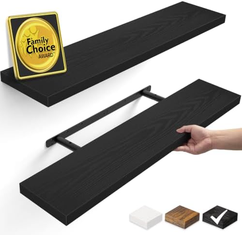 BAYKA Black Floating Shelves 35.4in, Set of 2, Wall Mounted for Wall Decor by Bayka