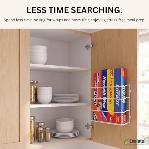 Evelots Kitchen Wrap & Food Bag Organizer Wall/Cabinet Mount, 1-Pack, White - Image 3