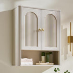 Bathroom Fluted Arched Wall Cabinet, 23.6''W Wood Medicine Cabinet, Cream by IFGETEnrichYourLivingSpace