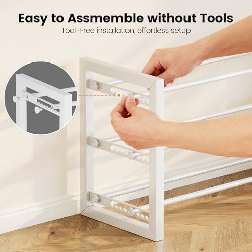 Homeiju Expandable Shoe Rack, 2 Tier Metal Shoe Shelf, Adjustable Shoe Stand for Sneakers, Boots, Heels, Heavy-Duty Steel Standing Shoe Organizer for Entryway, Closet, Bedroom, White - Image 5