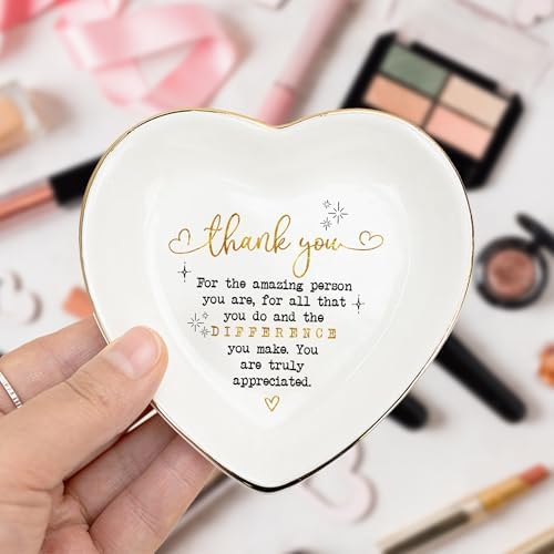 Thank You Heart Trinket Dish – Gold Rim Ceramic Jewelry Tray Appreciation Gift for Teacher, Coworker, Friend, Nurse, Boss – Decorative Ring Holder, Jewelry Catchall, Gratitude Gift - Image 4