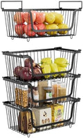 4 Pcs Stackable Wire Baskets for Pantry Organizers and Storage, Black by XILIDIA