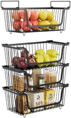 4 Pcs Stackable Wire Baskets for Pantry Organizers and Storage, Black by XILIDIA