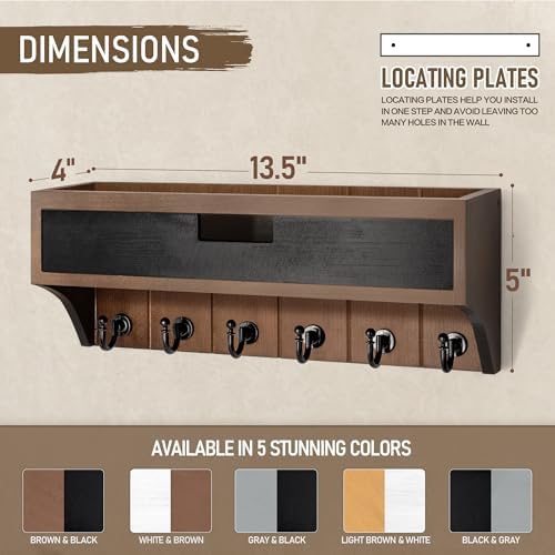 Rebee Vision Pine Wood Key Holder Wall Mount Home Decor, Brown & Black - Image 5