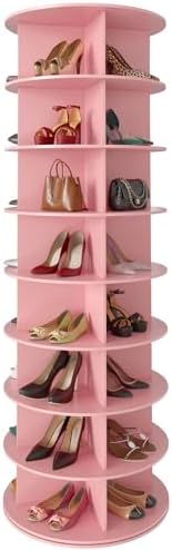 SpaceAid 8 Tier Rotating Shoe Rack Tower, Spinning Shoe Display Lazy Susan, Revolving 360 Shoe Rack Storage Round Carousel, Vertical Handbag Rotate Shoes Closet Organization (8-Tier Pink) by SpaceAid