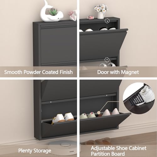 GREATMEET Slim Wall Mounted Metal Storage Cabinet with 3 Flip Drawers - Image 4
