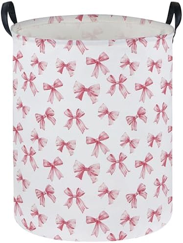 Essme Kids Laundry Basket,Pink Hamper Waterproof Storage Bin for Girls, Pink Hamper,Gift Baskets(Pink Bowknot) by ESSME