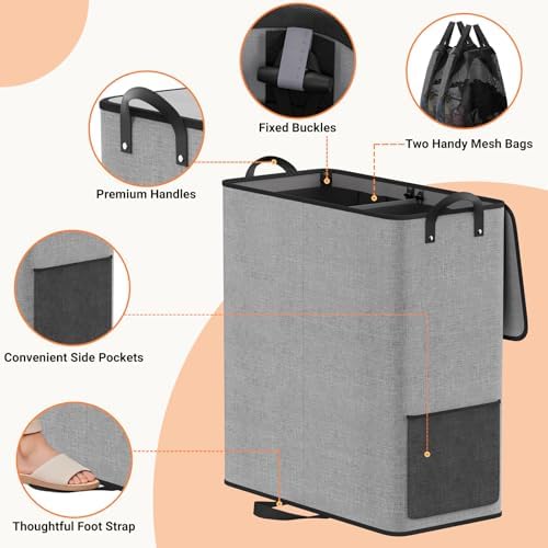155L 2 Section Laundry Hamper with Lid, Laundry Basket, Gray - Image 3