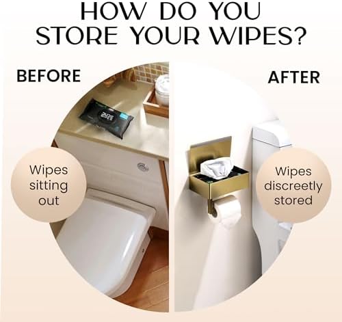 Day Moon™ - Toilet Paper Holder with Shelf - Modern Roll Holder for Bathroom - 1 Pack - Wall Mount - with Storage, Gold - Image 2