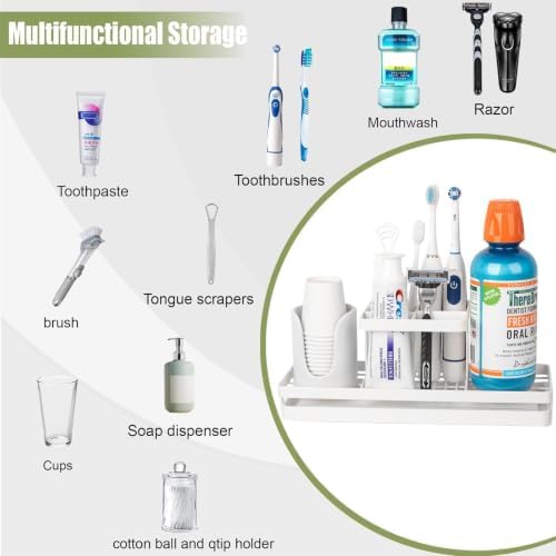 Toothbrush Holders Toothpaste Organizer Bathroom Accessories, White - Image 7