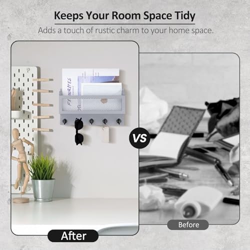 Nekon Mail and Key Holder for Wall Decorative, 11 Inch Mail Holder, Gray - Image 2