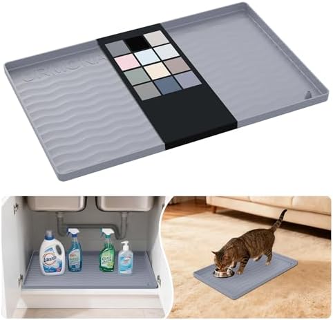 URMONA Waterproof Silicone Under Sink Mat 19'' x 12'' Shelf Liner for Kitchen and Bathroom, Cabinet and Counter Protector, Storage and Organizers, Litter Mat, Pet Cat Puppy Essentials(Light Grey) by URMONA