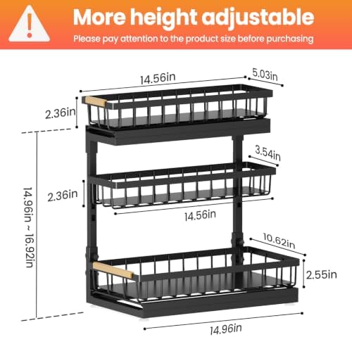 Under Sink Organizer and Storage for Bathroom and Kitchen - 2 Pack 3 Tier - Image 2