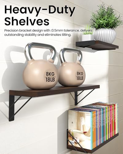 BAYKA Floating Shelves for Wall, Wood, Dark Brown, Set of 3, 16in - Image 4