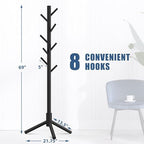 Wooden Coat Rack Free Standing with 8 Hooks 3 Adjustable Coat Tree,2 PCS - Image 2