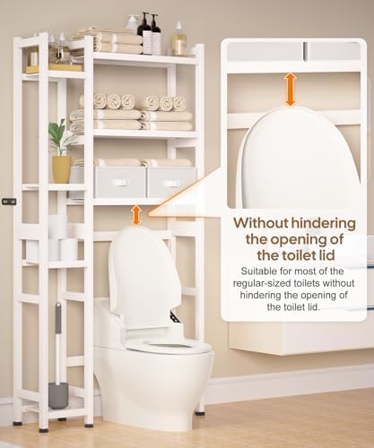 Homde Bamboo Over The Toilet Storage Organizer: Basket and Drawer (White) - Image 3
