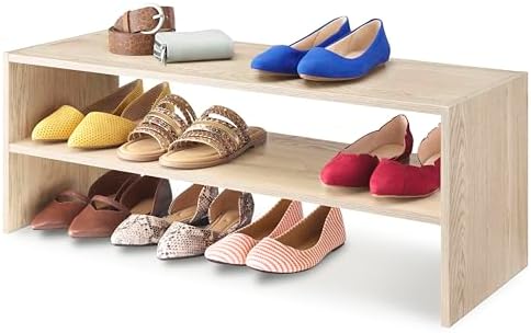 Whitmor Wood Stackable 2-Shelf Shoe Rack, White Oak, 31 inches - Image 3