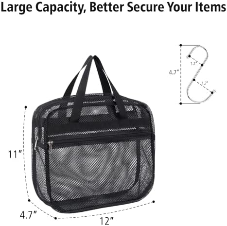 Mesh Shower Caddy Portable with Zipper - 2-Handle Shower Bag for Dorm - Image 4