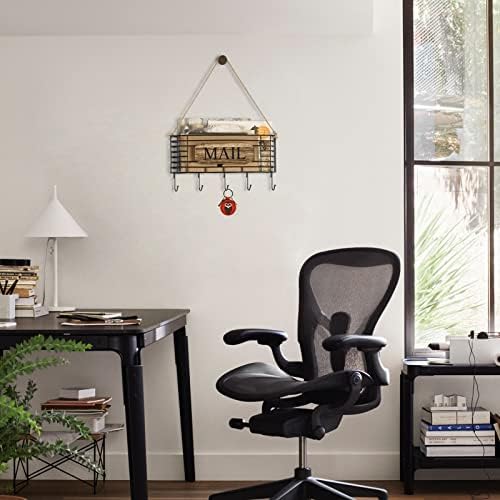 SRIWATANA Mail Organizer Wall Mount, 5 Key Hooks, Large, Carbonized Black - Image 5