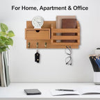 Lwenki Wall Mount Key Holder with Mail Organizer, 100% Paulownia Wood, 7 Metal Hooks, Storage Drawer, Entryway Home Decor - Image 7