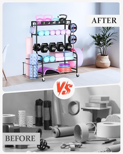 Mythinglogic Home Gym Storage Rack with Wheels for Dumbbells and Yoga Mats - Image 7