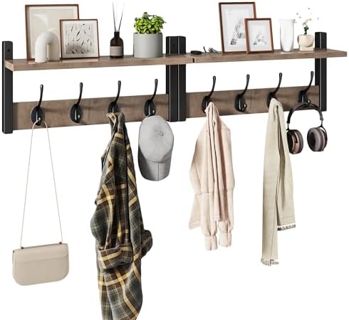 YMYNY Coat Rack Wall Mount with Shelf and Hooks, Silver Gray UHWS001Y-2 by High-qualityhomefurnishing