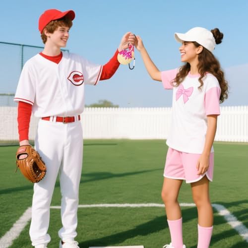 Pink Ice Cream Drip Baseball Softball Dugout Organizer Bag Fence Hook Helmet Glove Hanger with Name Tag Sports Team Gifts Gear for Boys Girls Coach Mom Must Have Travel Accessory-6pcs - Image 6