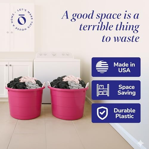 HOMZ 2-Pack Utility Tub, Large Plastic Storage Bucket with Rope Handles, 18 Gallon, Pink - Portable Indoor and Outdoor Buckets for Kitchen, Laundry, Garden, Bathroom, and Garage Organization - Image 6