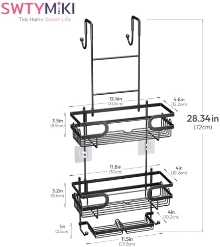 SWTYMIKI Over the Door Shower Caddy Hanging with Double Soap Holder, Hanging Shower Organizer with 16 Hooks, No Drilling Shower Shelves Over Door, Bathroom Rack and Storage, Black - Image 3